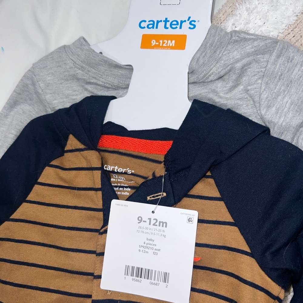 Carter's Navy and Brown Striped Kids Hoodie Set